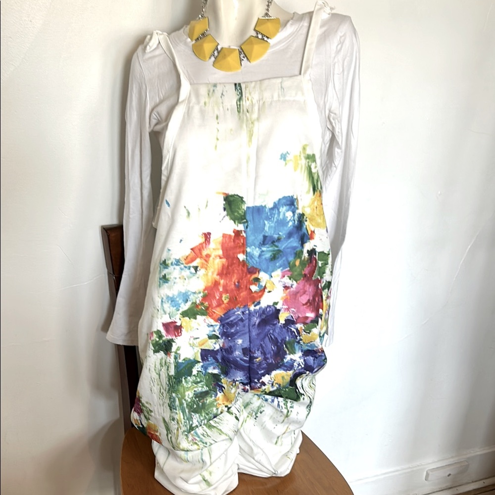 White Painterly Floral Print Slip overalls